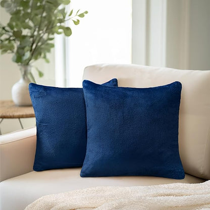 PAVILIA Navy Blue Throw Pillow Covers 18x18 Set of 2, Decorative Pillow Cases for Bed Sofa Couch, Boho Aesthetic Accent Decor Cushion for Bedroom Living Room, Velvet Square Euro Sham Covers, Dark Blue