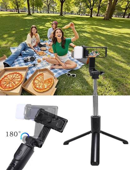 Portable Phone Stand,40 inch Selfie Stick with Remote and Singe Light Compatible for iPhone Android