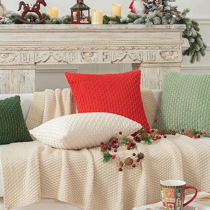 Kevin Textile Christmas Corduroy Decorative Throw Pillow Covers 24x24 Inch Pack of 2 Soft Boho Striped Pillow Covers Modern Farmhouse Home Decor for Spring Sofa Living Room Couch Bed Dark Green