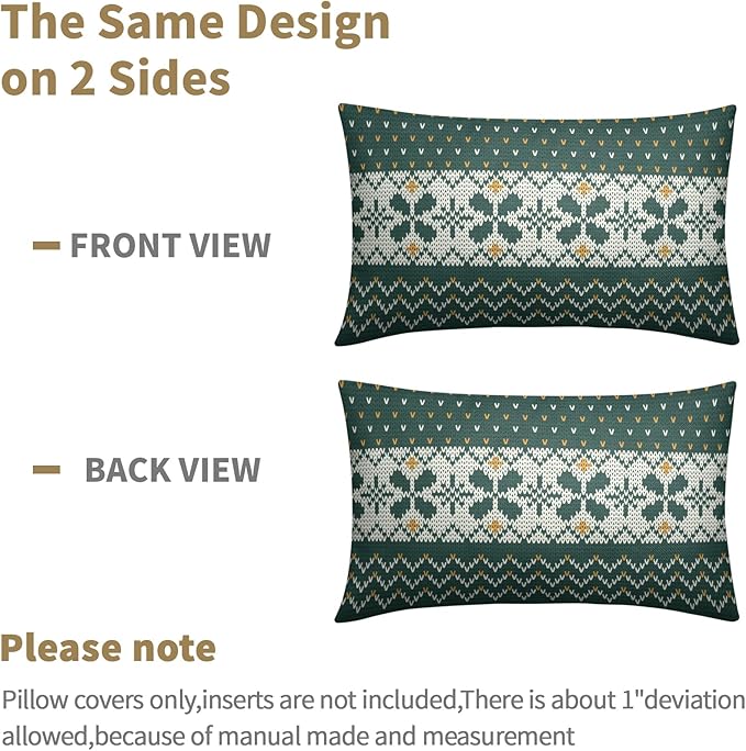 Dark Green Christmas Lumbar Pillow Covers 12x20 Set of 2 Xmas Floral Pattern Rustic Decorative Outdoor Farmhouse Pillowcases Decorations Winter Holiday Throw Cushion Cover Decor for Couch Sofa Bed