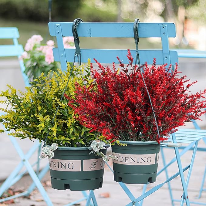 RECUTMS Spring Decoration, Artificial Greenery,36 Pcs Artificial Flowers Outdoors Fake Lavender Plants Indoor UV Resistant Plastic Faux Bouquets for Outdoor Home Garden Porch Decoration(Red)
