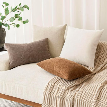 Foindtower Pack of 2 Soft Textured Chenille Throw Decorative Pillow Covers Lumbar Accent Solid Cushion Cover Cozy Farmhouse Pillow Case with Zipper for Couch Sofa Bed Living Room 12x24 Inch, Taupe