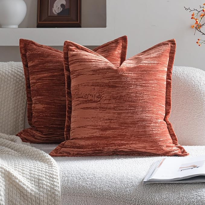 Neelvin Set of 2 Velvet Decorative Throw Pillow Covers 22x22 Inch Brown Modern Luxury Cushion Covers Textured Pillow Cases for Living Room Home Decor Couch Sofa