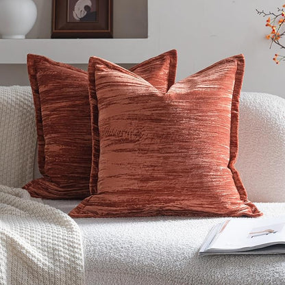 Neelvin Set of 2 Velvet Decorative Throw Pillow Covers 22x22 Inch Brown Modern Luxury Cushion Covers Textured Pillow Cases for Living Room Home Decor Couch Sofa