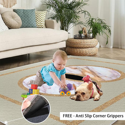 Abstract Marble Area Rugs Gilded Circle Rectangle Geometry Area Carpet Mid-Century Simple Rug Luxury Decor Rug for Living Room Door Mats Porch 4x5ft