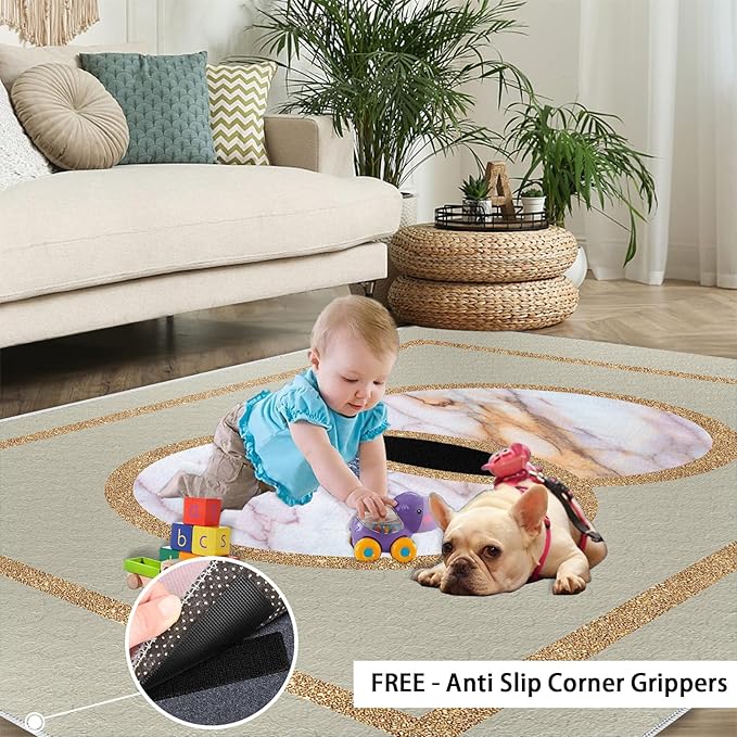 Abstract Marble Area Rugs Gilded Circle Rectangle Geometry Area Carpet Mid-Century Simple Rug Luxury Decor Rug for Living Room Door Mats Porch 7x9ft