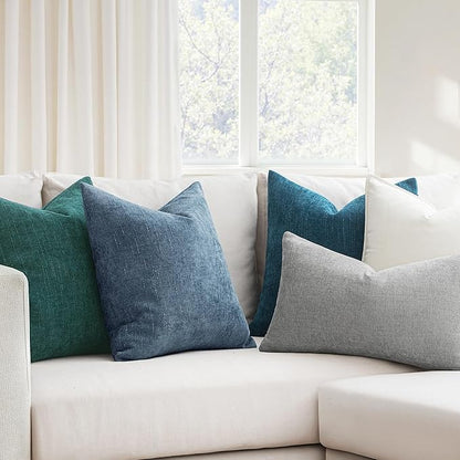 MIULEE Pack of 2 Decorative Throw Pillow Covers Soft Chenille Throw Pillows Solid Textured Cushion Covers for Couch Sofa Bedroom Living Room 18x18 Inch, Smoke Blue