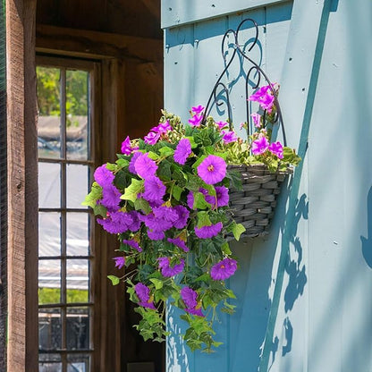 RECUTMS Artificial Fake Hanging Flowers Plants for Outdoor Spring Decor, 2 Pcs UV Resistant Faux Petunias Trailing Plants Realistic Flower Look Real for Door Wall Yard Porch Garden Planter (Fuchsia)