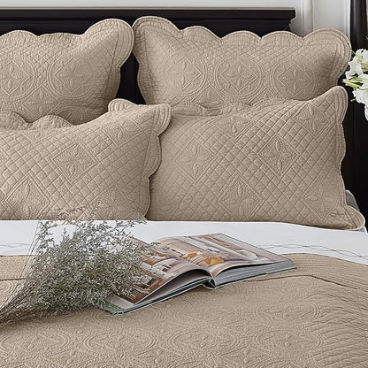 Calla Angel Sage Garden Luxury Pure Cotton Matelasse Quilt, King, Coffee