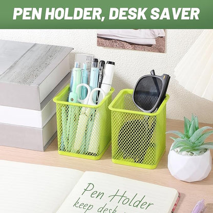 Segarty Pen Cup Holder, 6 Pack Square Light Green Pen Holder for Desk, Cute Mesh Pencil Cups Containers for Marker, Office Supply, School Students, Home, Desktop Accessories Storage Organizer