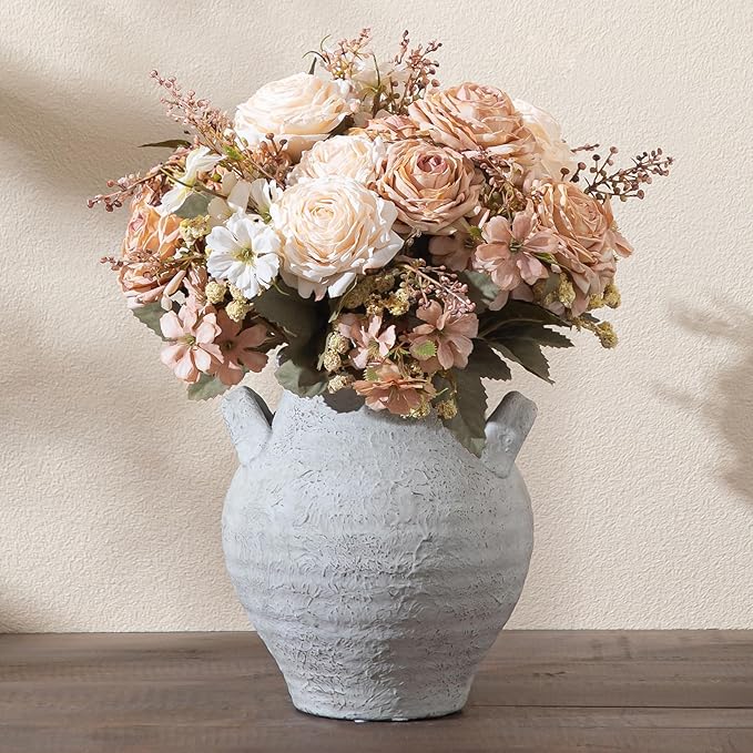Ceramic Flower Vase, 7.36 Inch Rustic Farmhouse Vases Decorative Vintage Vase for Home Decor Table Living Room Kitchen Bedroom Shelf Mantel Wedding Centerpiece