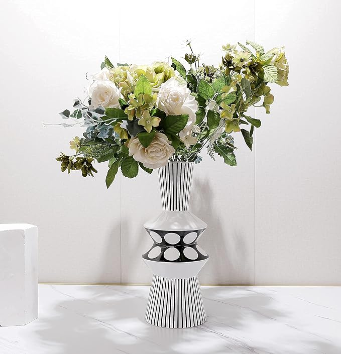 Magcolor Flower vase Large Black and White Striped Geometric Ceramic Vase -Modern Vase Decoration. Perfect Home Decoration Vase