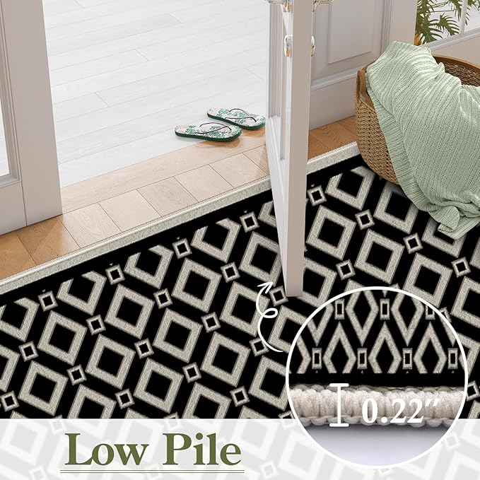 Moroccan Trellis Bedroom Area Carpets, 1.3x7ft, Modern Checkered Washable Hallway Runner Rugs, with Non Slip Backing Durable Cozy Low Pile Rug for Kitchen Bath Room Laundryroom