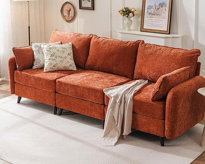 104'' Modular Sectional Sofa with Seats Storage, 3 Seater Sofa Couch with Deep Seat,Oversized Comfy Couch for Living Room,Bedroom,2 Throw Pillow,Chenille,Orange
