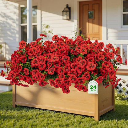 Artificial Flowers, 24 Bundles, Decorative Bouquets for Home, Wedding, Garden, Office Decor (Red)
