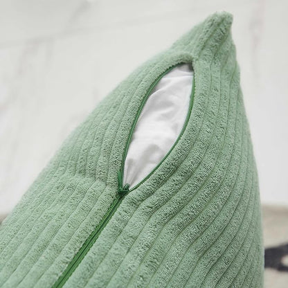 Home Brilliant Sage Green Throw Pillow Covers Couch Spring Pillow Covers Set of 2 Super Soft Striped Corduroy Pillowcases for Chair Couch Decor, 55cm, 22 x 22 Inch, Iceburg Green