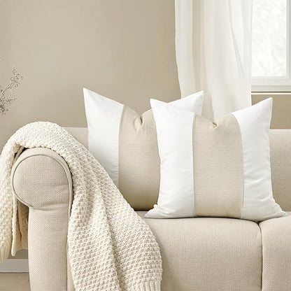 EVERGRACE x Kinsey Walsh Signature Velvet Panel Cotton Pillow Covers Set of 2, Decorative Pillow Covers 22"x22" for Couch, Square Cushion Cases for Sofa Bedroom Living Room, Off White Pearl