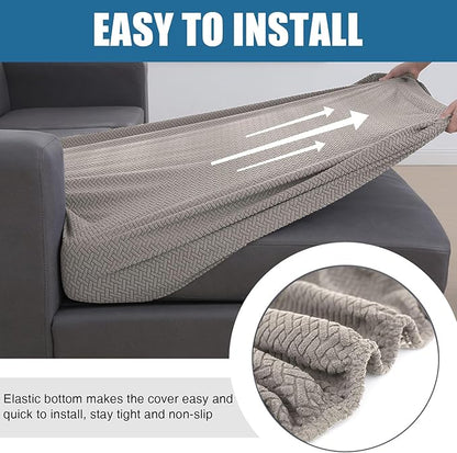 Smiry Waterproof Couch Cushion Covers, Stretch Jacquard Sectional Couch Covers, L Shape Chaise Lounge Sofa Slipcover, Washable Elastic Furniture Protector for Pets, Kid (XL-Chaise Cover, Taupe)