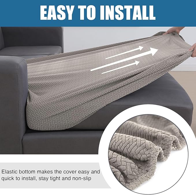 Smiry Waterproof Couch Cushion Covers, Stretch Jacquard Sectional Couch Covers, L Shape Chaise Lounge Sofa Slipcover, Washable Elastic Furniture Protector for Pets, Kid (Chaise Cover, Taupe)