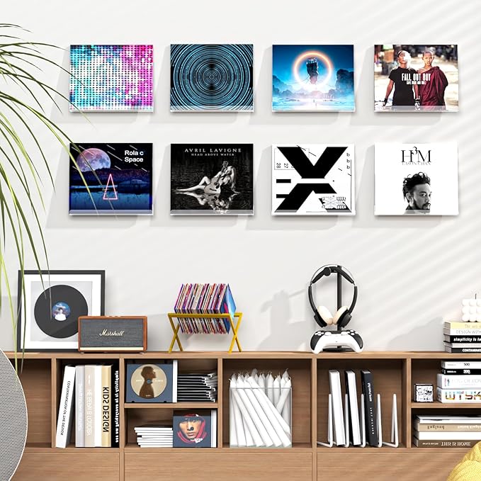 8 Pack Vinyl Record Shelf Wall Mount, 12 inch Record Holder for Storage & Display, Clear Floating Shelf for Kids Bookshelf, Magazine Rack, Picture Ledge