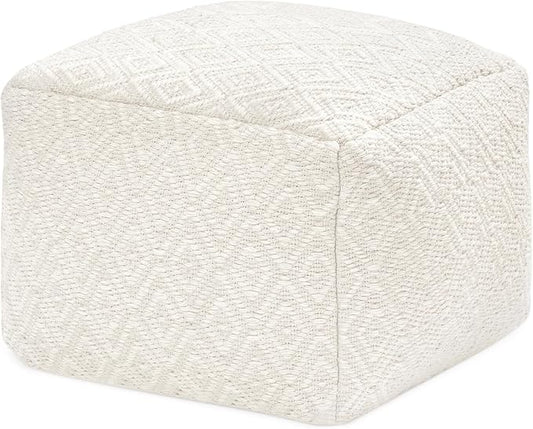 Anji Mountain 100% Handmade & Handcrafted Comfortable Home Décor Pouf Ottoman Footrest for Living Room, Bedroom, Nursery, Kidsroom, Patio Furniture - (22" x 22" x 16" - Ivory)