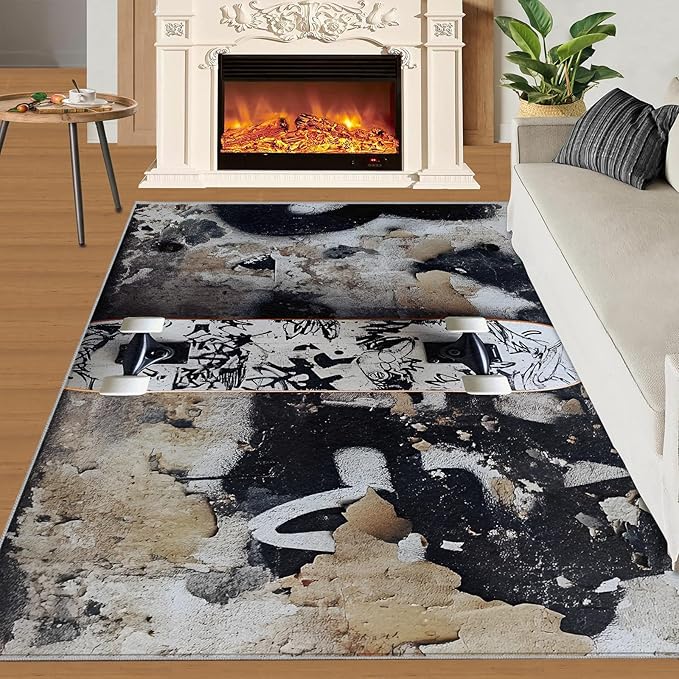 Dragons Rug for Living Room, Fantasy Animals 5x6 Area Rug Magical Creatures Rug for Bedroom Non-Slip Indoor Floor Carpet, Low Pile Resistant Carpet for Dining Room, Office, Home Decor