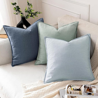 MIULEE Decorative Linen Pillow Covers 22x22 Inch Blue Ashes Boho Farmhouse Neutral Couch Throw Pillows for Bed Pack of 2 Accent Modern Pillowcase Sofa Livingroom Home Decor