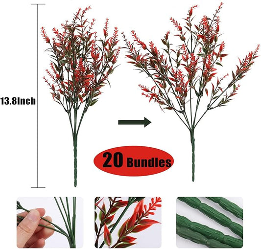 RECUTMS 20 Bundles Artificial Fall Flowers No Fade Faux Autumn Plants, Fake Indoor Outdoor Greenery for Thanksgiving Christmas Wedding Party Home Garden Fireplace Décor(Orange)