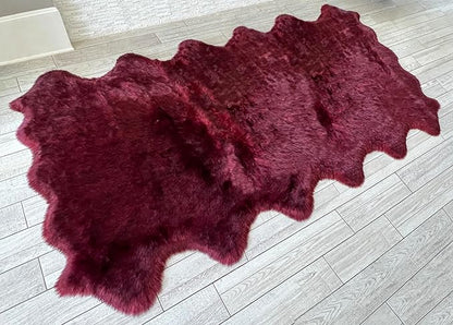 Free Shape Luxury Soft Fluffy Shag Area Rug Duo Decto 12 Pelts 6'x12', 180x360cm - Vegan Fur Ultra Soft Indoor Carpet Nursery Rugs for Bedroom Home Decor, Burgundy