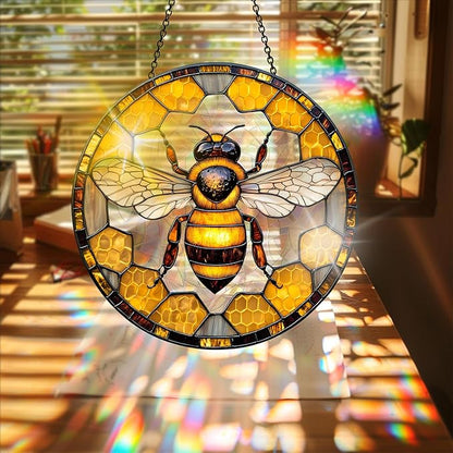 Bimkole Bee Sun Catchers Indoor Window - Animals Acrylic Suncatcher Hanging Decoration for Living Room Bedroom Summer Home Balcony Outdoor Garden Ornaments Decoration 7.8x7.8 Inch