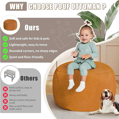 Round Pouf Ottoman Foot Rest, 29 X 18Inch Floor Poufs Footstool, A Round Modern Foam Filled Foot Stool for Living Room, Home, Nursery, Dorm, Outdoor (Orange, 29Inch)