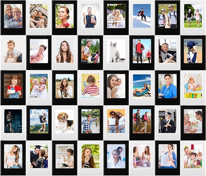 Epakh 40 Packs Magnetic Photo Picture Frame Cute Mini Table Photo Frame Holder 3 Inches Plastic Colorful Picture Display for Fridge Office (Black and White)