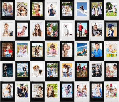 Epakh 40 Packs Magnetic Photo Picture Frame Cute Mini Table Photo Frame Holder 3 Inches Plastic Colorful Picture Display for Fridge Office (Black and White)