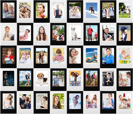 Epakh 40 Packs Magnetic Photo Picture Frame Cute Mini Table Photo Frame Holder 3 Inches Plastic Colorful Picture Display for Fridge Office (Black and White)