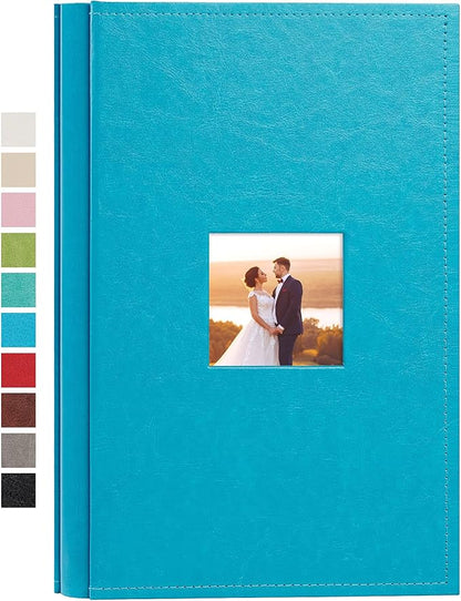 potricher Small Photo Album 4x6 300 Photos Leather Cover Picture Book with 300 Horizontal Pockets for Family Wedding Anniversary and Baby (Blue)