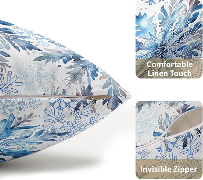 Christmas Pillow Covers 12x20 Set of 2 Decorations Blue White Snowflakes Throw Pillow Covers Decorative Vintage Winter Pillow Case Farmhouse Rustic Pillowcases Cozy Soft for Sofa Bed Chair Home Decor
