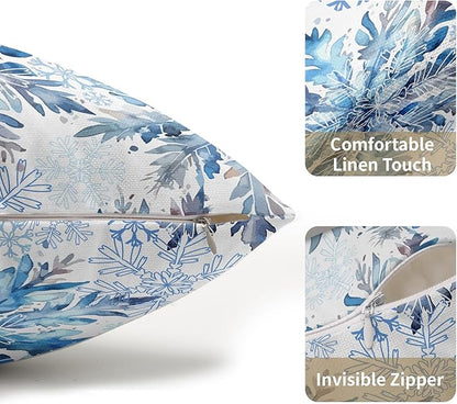 Christmas Pillow Covers 12x20 Set of 2 Decorations Blue White Snowflakes Throw Pillow Covers Decorative Vintage Winter Pillow Case Farmhouse Rustic Pillowcases Cozy Soft for Sofa Bed Chair Home Decor