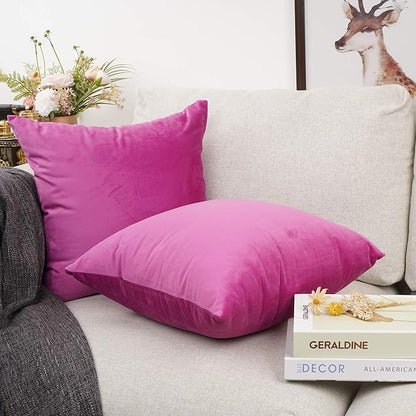 YOUR SMILE Pack of 2 Velvet Pure Color Pillow Covers Decorative Square Pillowcase Soft Solid Cushion Case for Sofa Bedroom Car (Pink, 16''x16'')