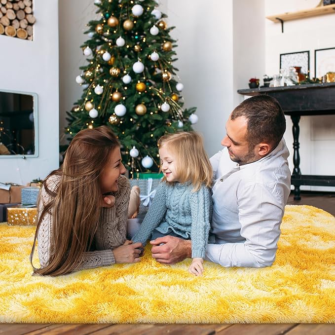 Large 9x12 Area Rug for Living Room, Soft Shag Thick Fluffy Plush Fuzzy Carpet for Bedroom, Non Slip Dorm Rug for Home Decor Aesthetic, Tie-Dyed Yellow