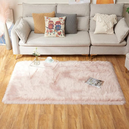 EasyJoy Ultra Soft Fluffy Shaggy Area Rug Faux Fur Rug Chair Cover Seat Pad Fuzzy Area Rug for Bedroom Floor Sofa Living Room (4 x 6 ft Rectangle, Pink)