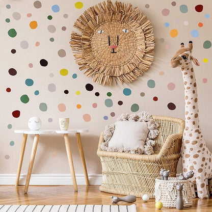 Epakh 296 Pcs Polka Dots Wall Decal Boho Rainbow Kids Playroom Wall Decor Gifts, Colorful Nursery Room Bedroom Classroom Watercolor Decal Art, Peel and Stick Modern Decor Sticker(Dark Colors)
