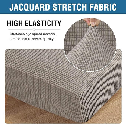 H.VERSAILTEX Super Stretch Individual Seat Cushion Covers - Sofa & Couch Cushion Slipcover Sets - Thick Jacquard Textured Twill Fabric (3 Piece XL Sofa Cushion Covers, Taupe)