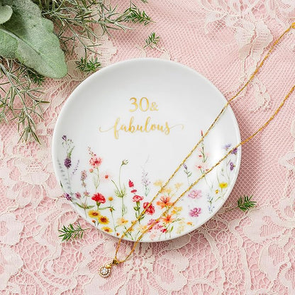 Crisky 30 Fabulous Jewelry Ring Dish for Women 30th Birthday Gifts Idea for 30 Year Old Gifts for Her Friend Sister Wife Aunt Female Coworkers