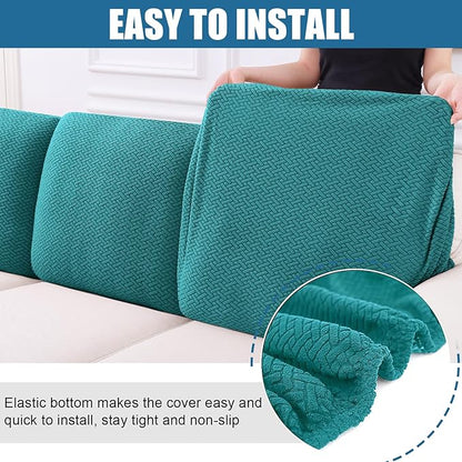 Smiry Waterproof Couch Cushion Covers, Stretch Jacquard Thick Sofa Cushion Covers, Washable Seat Slipcover Elastic Furniture Protector for Pets, Kid (Back Cover M, Peacock Green)