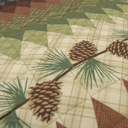 Donna Sharp Pine Circle Polyester Quilted Bedding Set - 3-Piece King Size Quilt Set - Includes 1 Quilt and 2 King Pillow Shams - Machine Washable - Traditional Design