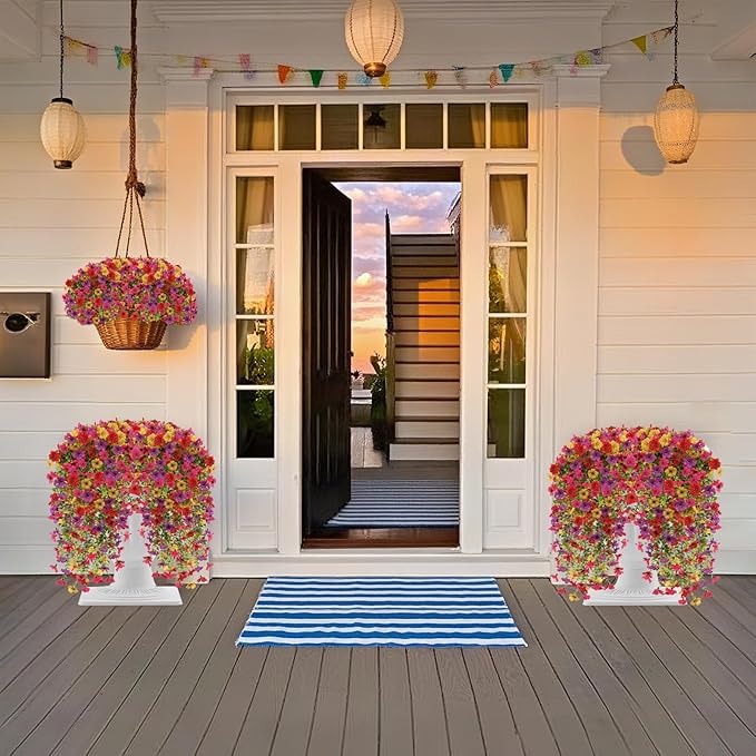 Artificial Fake Hanging Flowers Plants for Outdoor Fall Decoration, 4PCS UV Resistant Look Real Trailing Vines for Outside Home Planter Porch Patio Mums Autumn Decor (Multicolour)