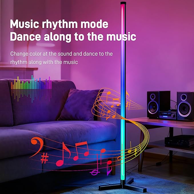 RGB LED Floor Lamp Minimalist Style, 16 Million Colors, White / Colored Lights Dimmable, with Remote Control, Music Sync, Modern Farmhouse Decor Led Lights for Bedroom, Living Room, Gaming Room