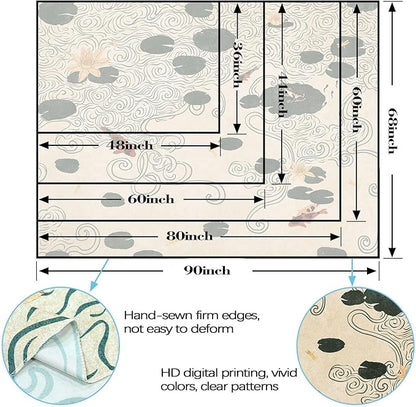 Lifeella Japanese Tapestry, Koi Pond Tapestry, Abstract Lotus Lily Wall Hanging, Zen Nature Aesthetic Art Wall Decor for Bedroom Living Room Dorm, Beige 36x48 inches