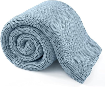 Guohaoi Knitted Weighted Blanket for Adults (Haze Blue 48"x72" 12lbs) No Beads Cooling Throw Blanket for Hot Sleepers, Home Decor Breathable Chunky Knit Heavy Blanket Use on Full Size Bed