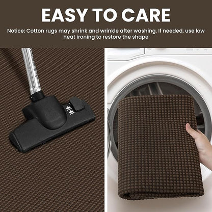 IOHOUZE Washable Runner Rug 2x8 Non Slip Rubber Backed Hallway Runner Entryway Runner Indoor, Kitchen Rugs Woven Cotton Floor Carpet for Kitchen Hall Entrance Bedroom, Brown